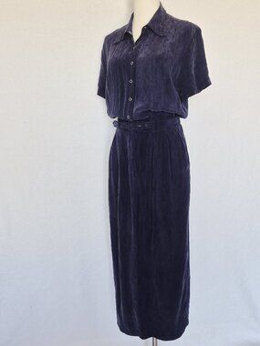 Vintage Wile Rose Sport Made in USA Belted Midi Dress Button Blue Texture Sz.10